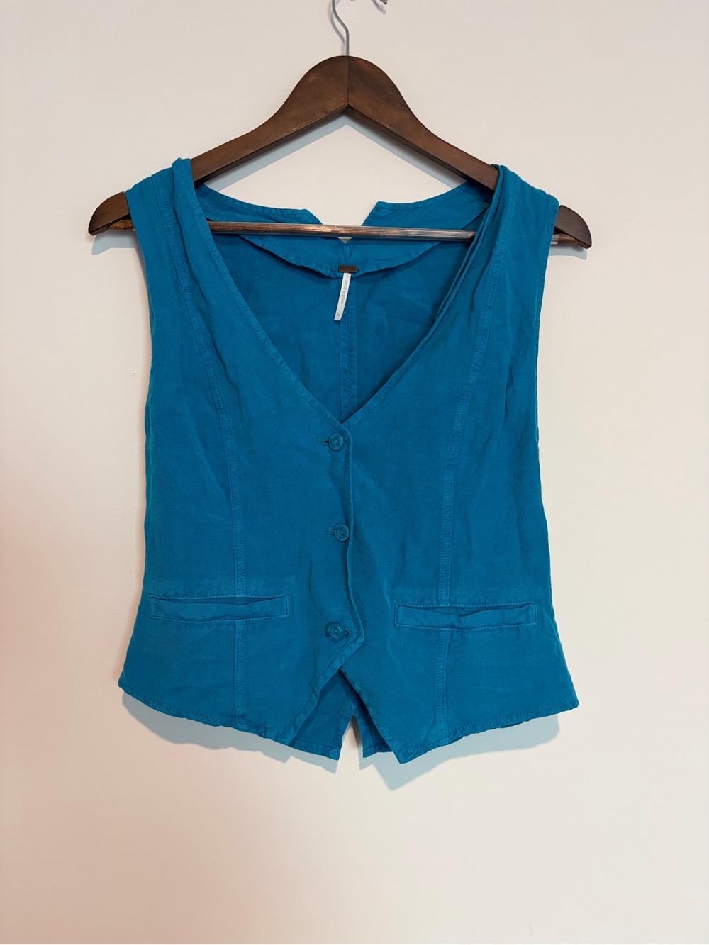 YFB Young Fabulous & Broke Linen Vest M Teal Tailored Button Boho
